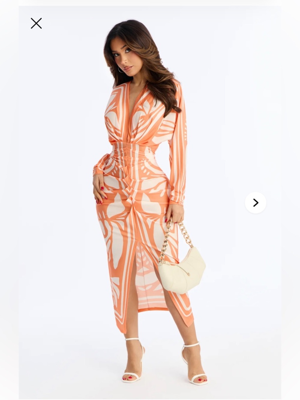 Women’s Orange Patterned V-Neck Midi Dress Plus Sz 2X nwt